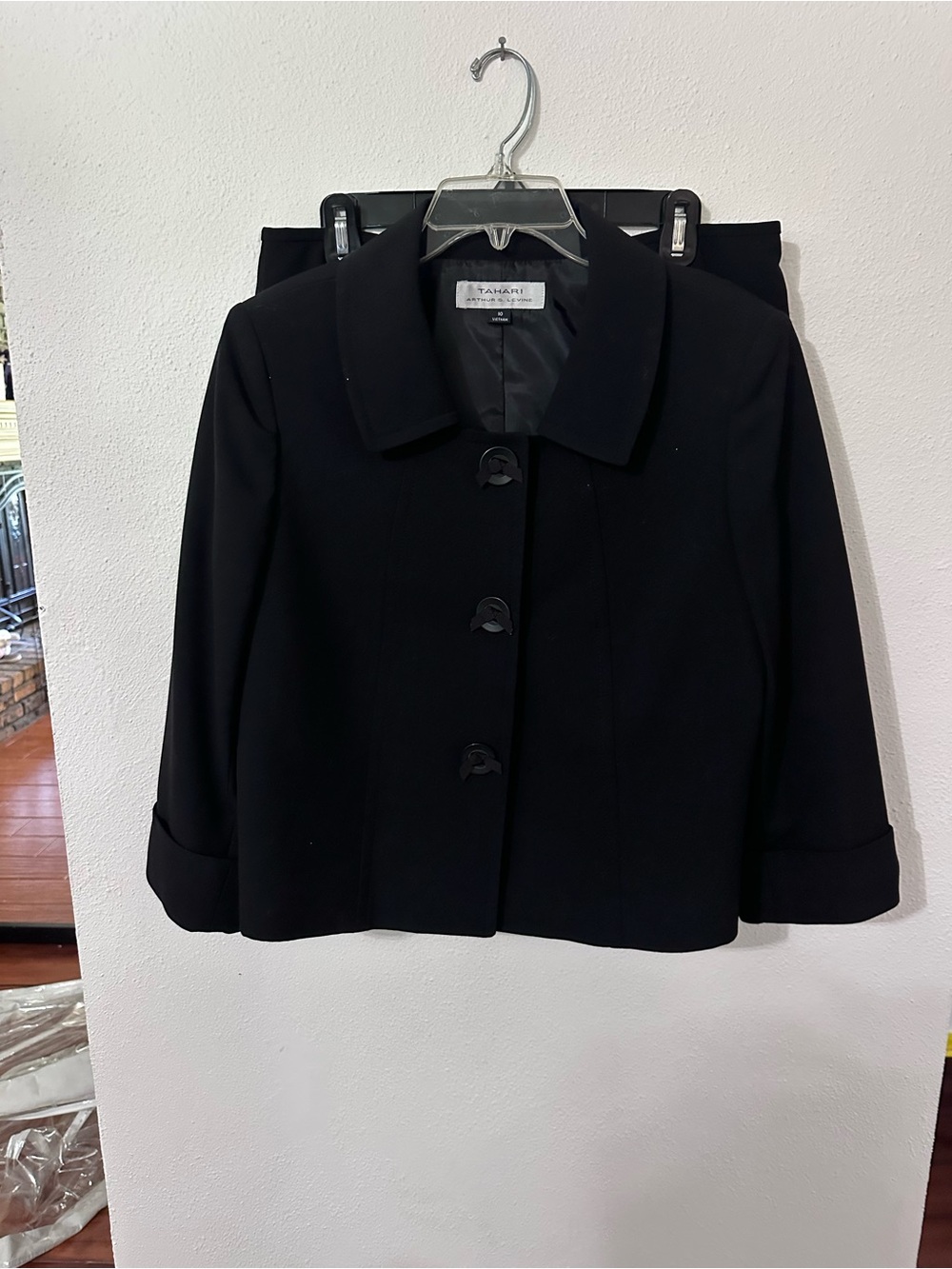 Tahari Black Cropped Button Jacket and Skirt